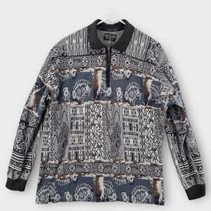 VTG‎ Uncle Sam Sweater Mens XL Abstract Pattern Zip Pullover Grunge Knit 1990s